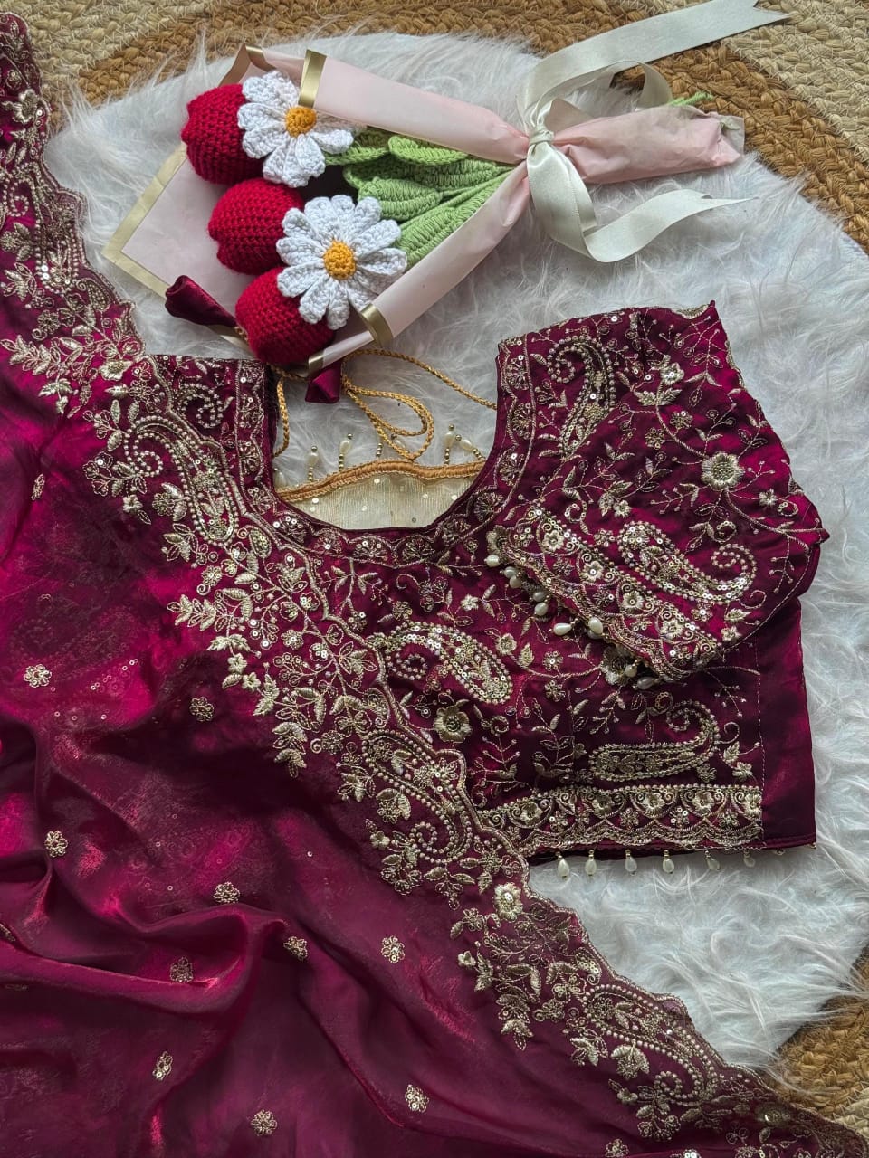 Royal  Soft Satin Saree with Heavy Zari Embroidery & Stitched Designer Blouse