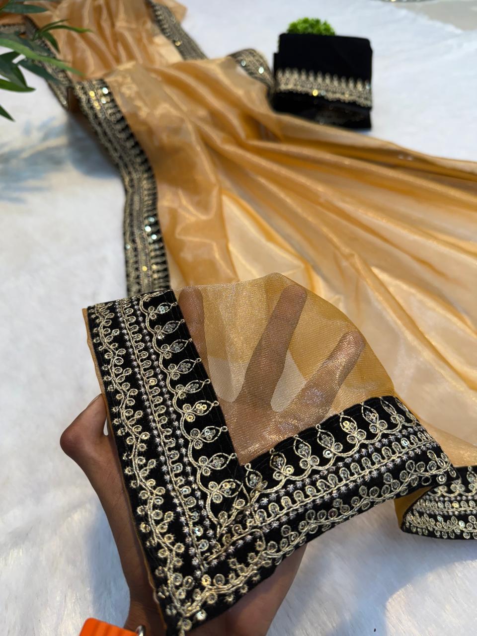 Heavy Soft Tissue Organza Silk Saree with Zari Embroidery