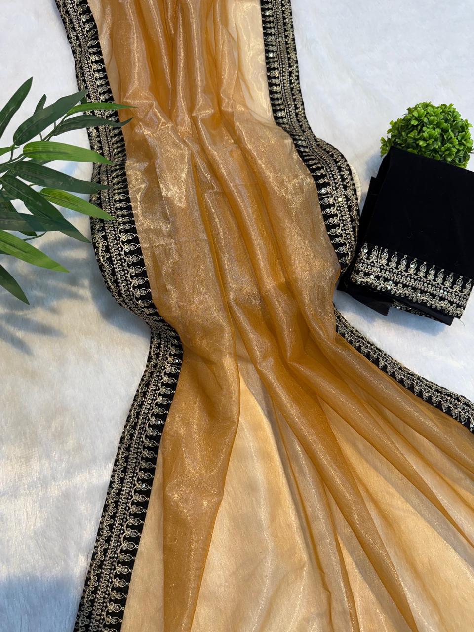 Heavy Soft Tissue Organza Silk Saree with Zari Embroidery