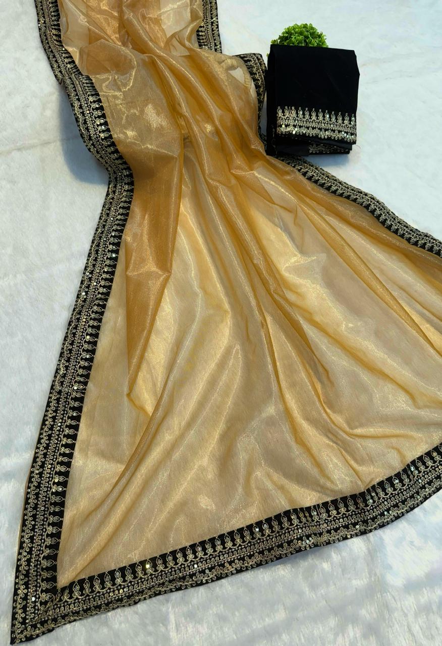 Heavy Soft Tissue Organza Silk Saree with Zari Embroidery