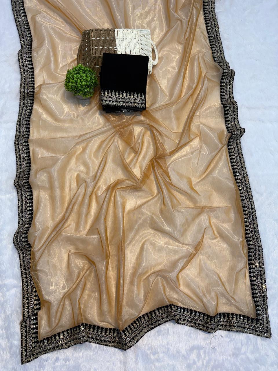 Heavy Soft Tissue Organza Silk Saree with Zari Embroidery